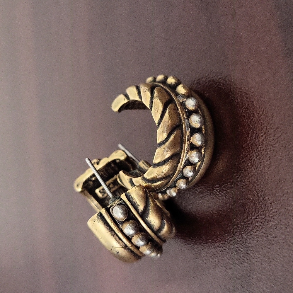 Chico's Antique Brass/Silver Tone Pierced Hoop Earrings